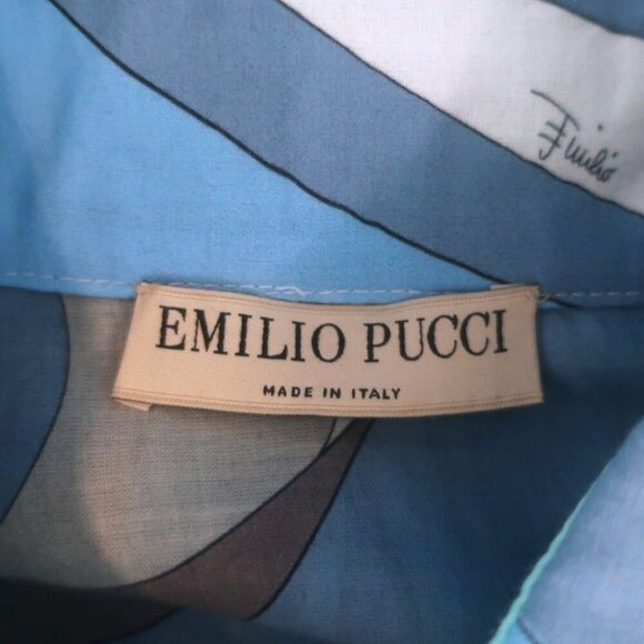Emilio Pucci Marmo Print Shirt Blue Cotton Voile Size US 8 Long Sleeve Top - Picture 6 of 8